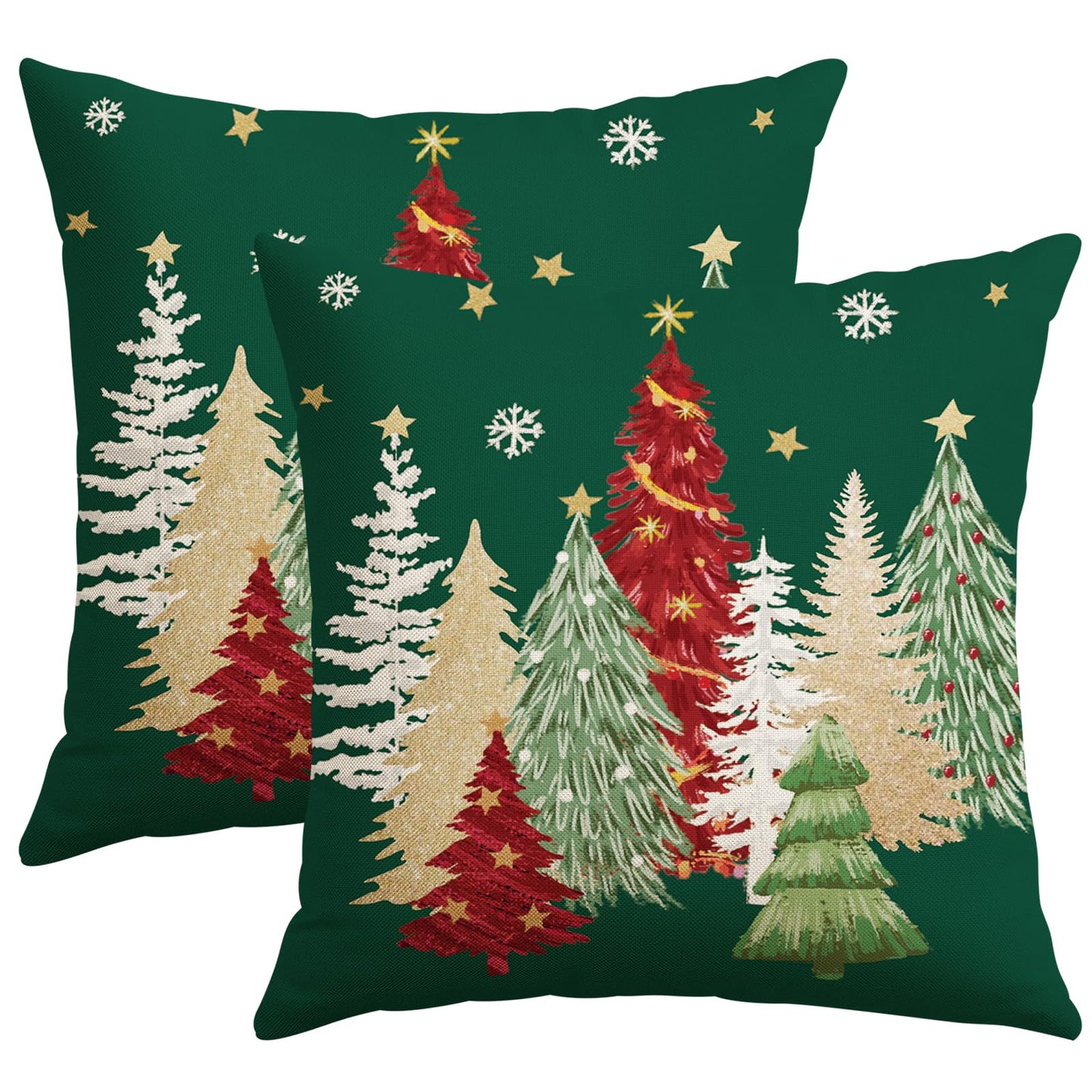 Artscope Christmas Tree Throw Pillow Covers 18x18 Inch Set of 2, Winter Hoilday Christmas Decoration Pillow Cases for Home Decor-Green