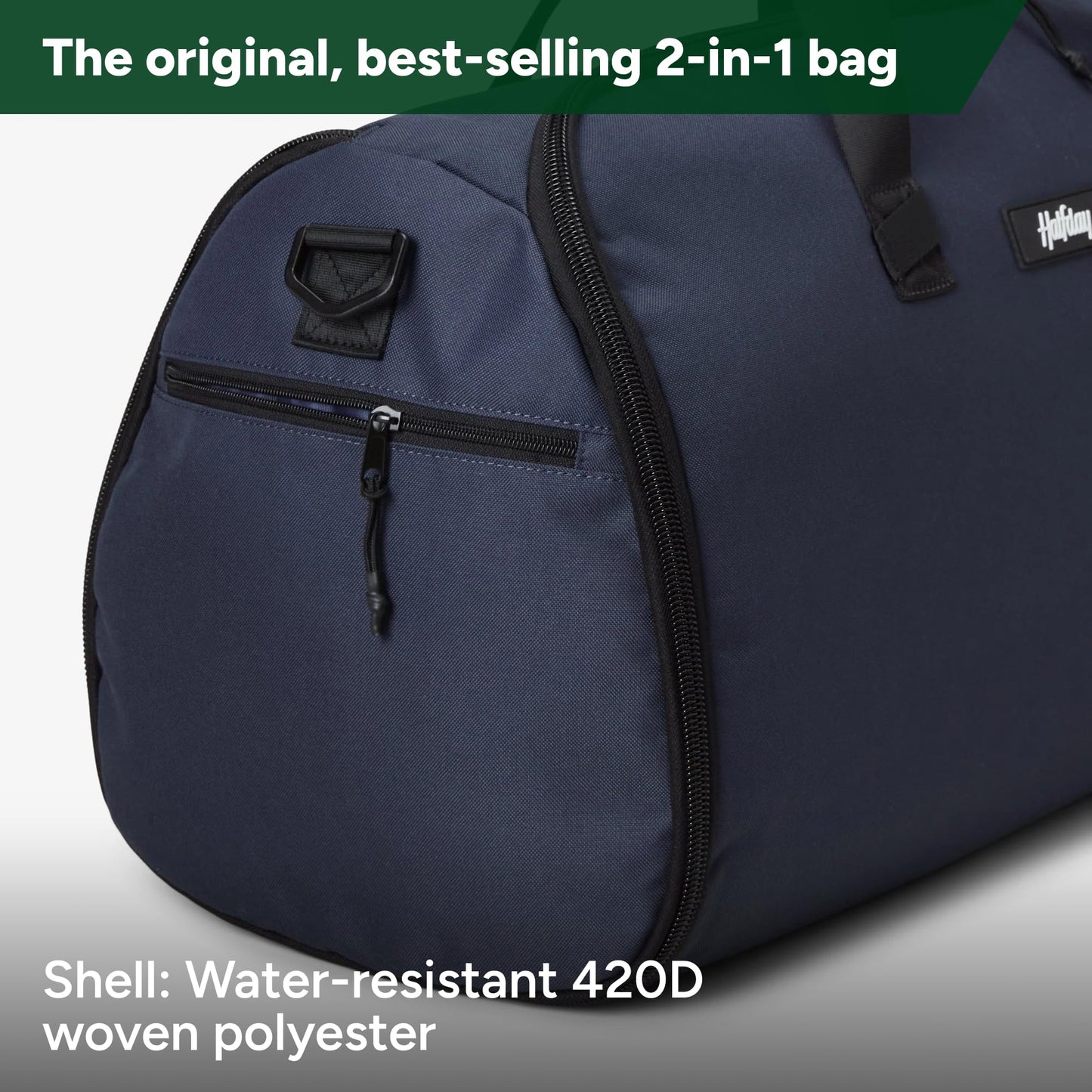 Halfday Convertible 2-in-1 Garment Duffel Weekender Bag 45L: Wrinkle-Free Travel (Hanging Suit Compartment, Shoe Pockets, Trolley Sleeve), Durable & Water-Resistant Carry-on, Marine