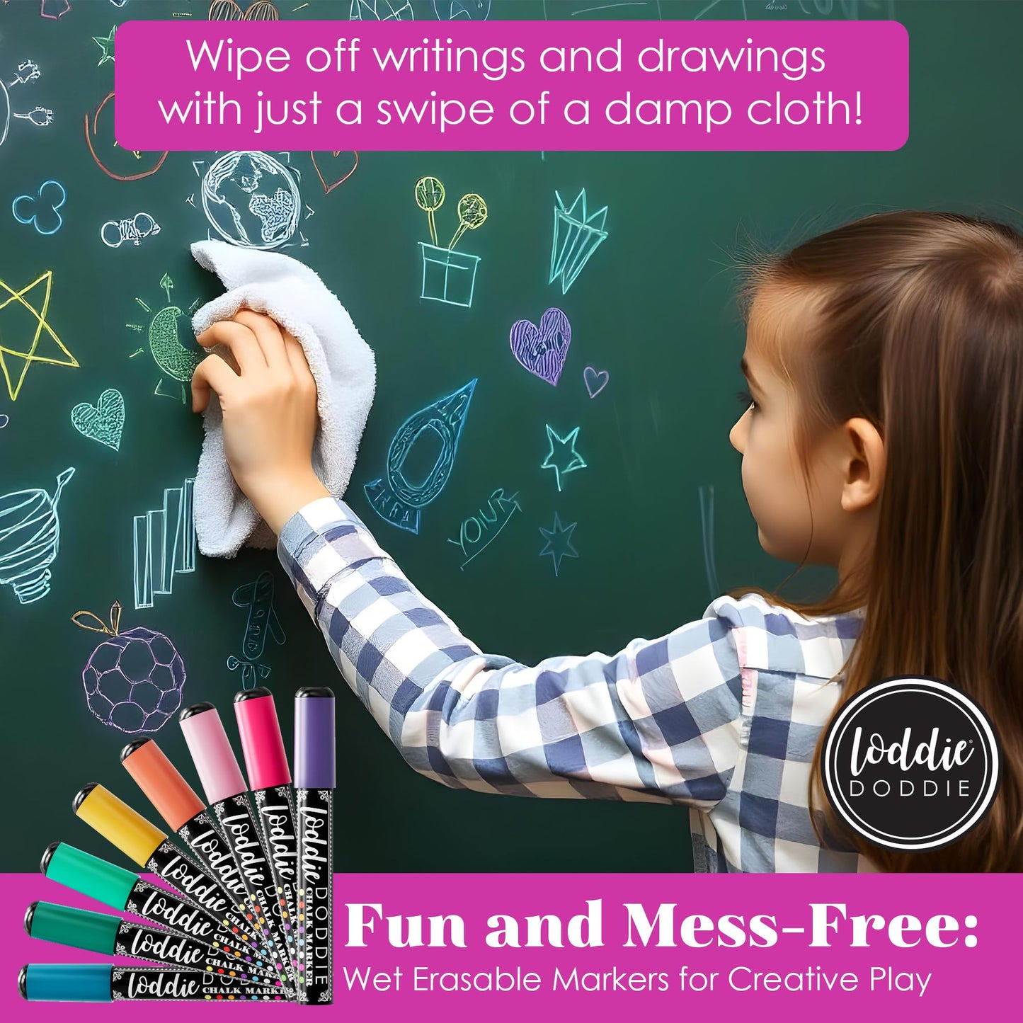 Loddie Doddie Liquid Chalk Markers - Pack of 8 Macaron Pastel 6mm Tip - Dual Tip Fine & Bold Lines with Chalkboard Markers & Chalk Pens - Erasable Liquid Ink on Chalkboard Calendar & Blackboard