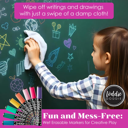 Loddie Doddie Liquid Chalk Markers - Pack of 8 Macaron Pastel 6mm Tip - Dual Tip Fine & Bold Lines with Chalkboard Markers & Chalk Pens - Erasable Liquid Ink on Chalkboard Calendar & Blackboard