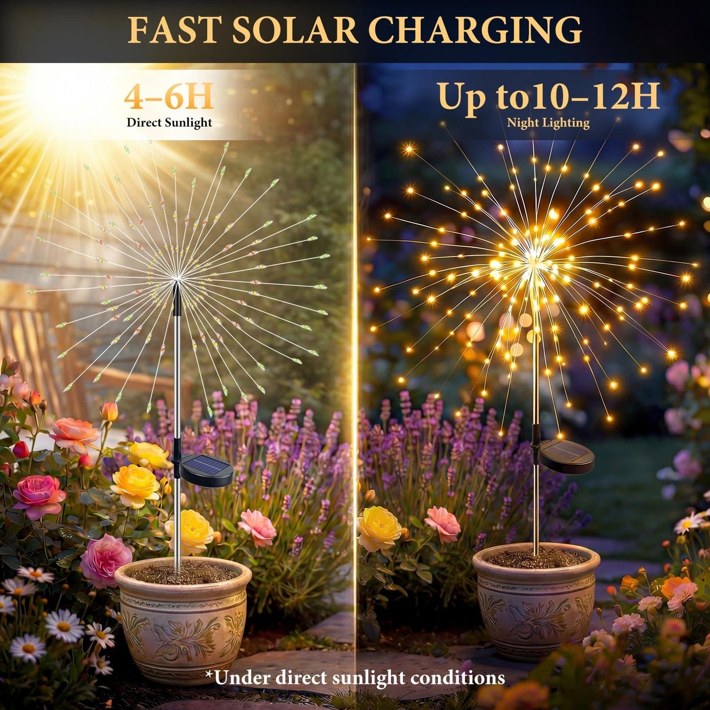 Fairdeer Solar Firework Lights Outdoor 2 Pack, 120LED Starburst Garden Lights Solar Powered with 8 Lighting Modes, Waterproof Decorative Lights for Flower, Walkways, Garden Patio & 4th of July Decor