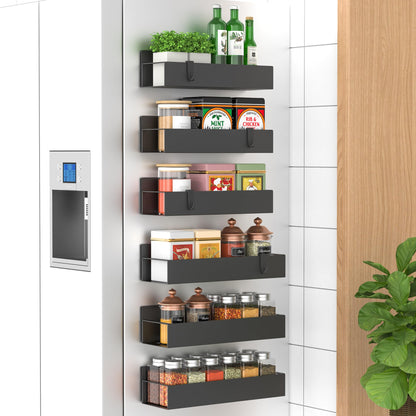 Metal 4 Pack Magnetic Spice Storage Rack Organizer for Refrigerator and Oven, Black Fridge Organizers and Storage