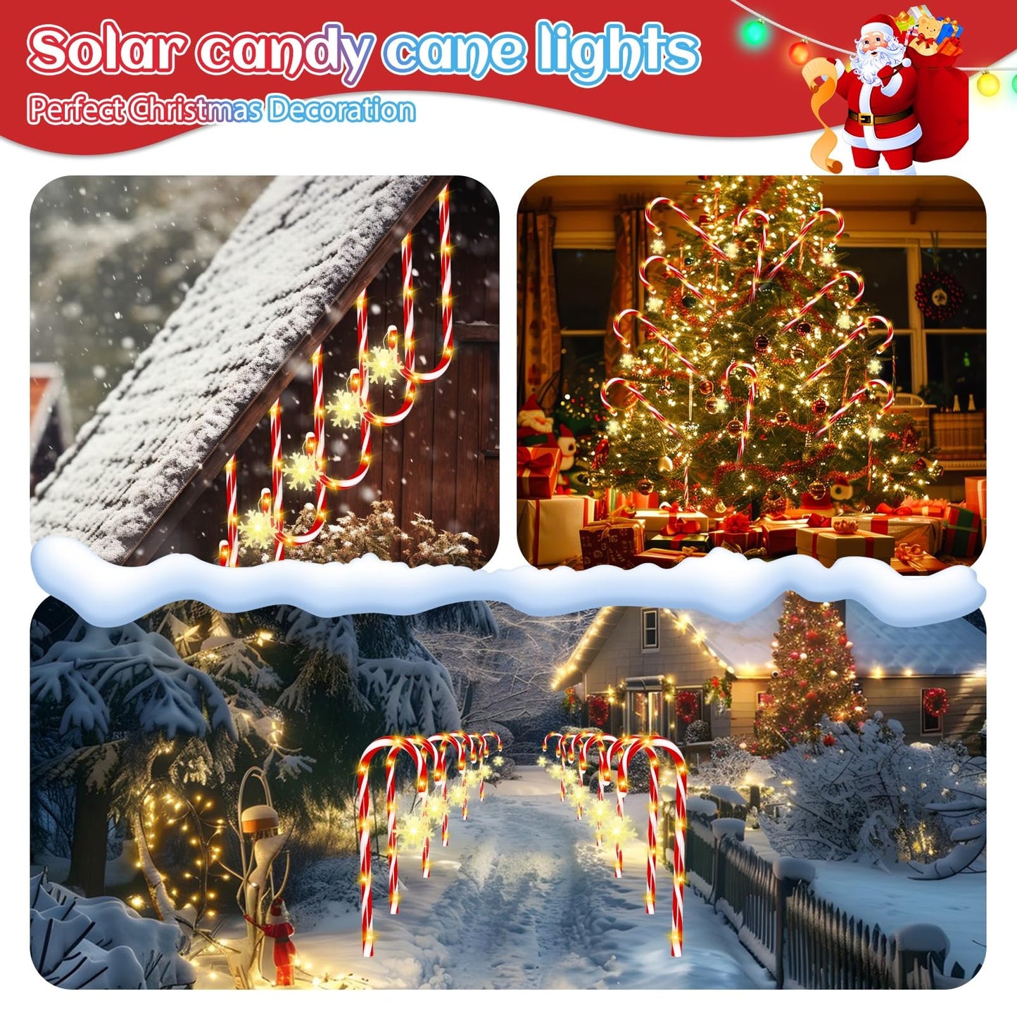 Solar Candy Cane Lights, 12 Pcs Christmas Decorations Outdoor, 8 Modes and Timer, Solar & USB Rechargeable, Waterproof Pathway Lights for Outdoor Christmas Yard Patio Walkway Decor