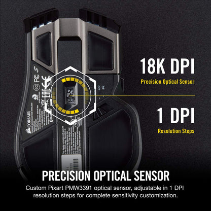 Corsair IRONCLAW RGB Wireless FPS/MOBA Gaming Mouse – 18,000 DPI – 10 Programmable Buttons – Designed for Large Hands – iCUE Compatible – PC, Mac, PS5, PS4, Xbox – Black
