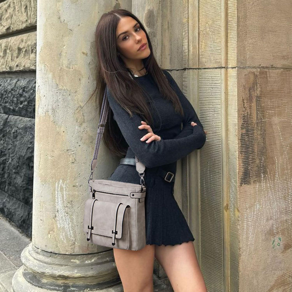 Roulens Crossbody Bags for Women,Multi Pocket Crossbody Purses Vegan Leather Shoulder Handbags Travel Purse Adjustable Strap
