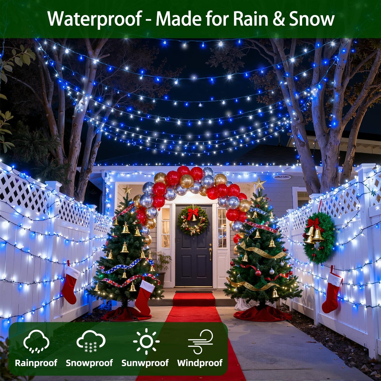 750 LED 240FT Christmas Lights Outdoor,12 Lighting Modes Christmas String Lights with Timer, Dimmable Blue Cool White LED StringLights Waterproof for Yard Wedding Party Holiday Decor Blue&CoolWhite