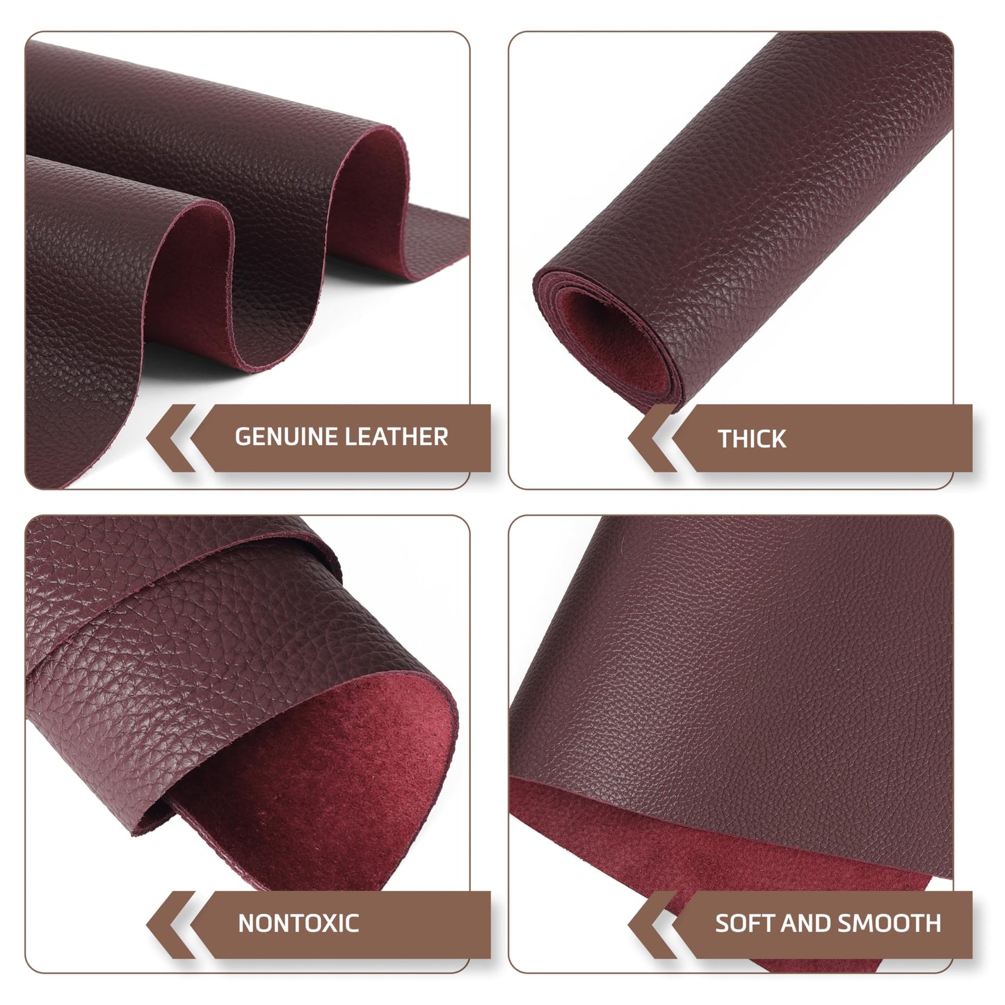 Shkira 24''X12'' Genuine Burgundy Brown Dotted Leather Sheets for Hobby Workshops - Tooling Square - 2.0MM Thick Genuine Top Full Grain Oil Tan - Thick Leather Pieces