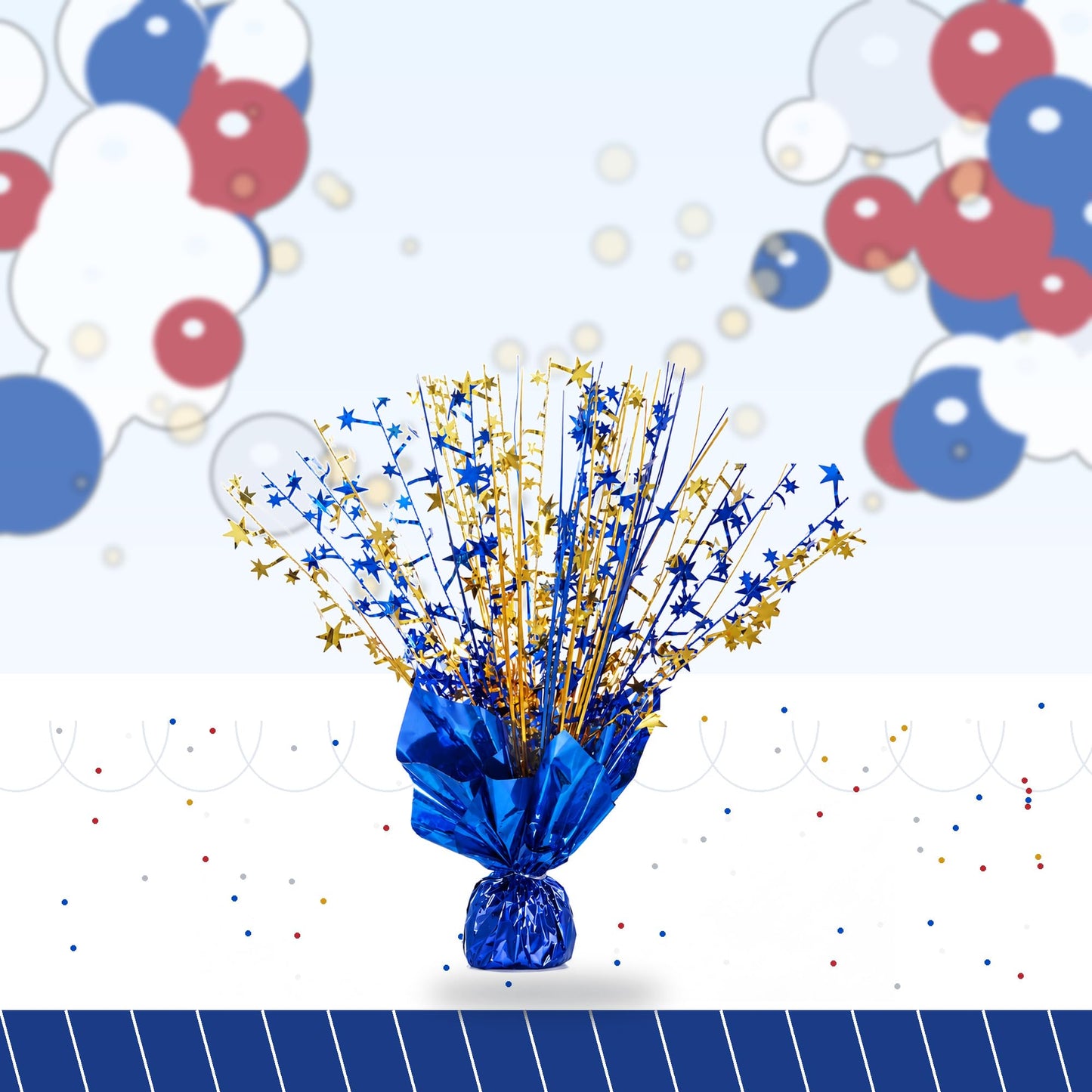 4 Pack Metallic Foil Spray Centerpiece Stars for Wedding, Birthday, Anniversary, Christmas Table Decor, Holiday Festival Baby Shower Graduation Mantle Party Decorations (Blue&Gold)