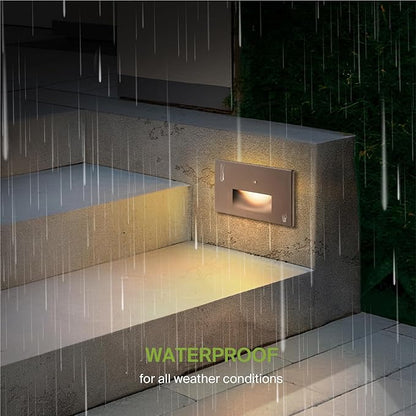 ASD LED Recessed Step Light Fixture, Dusk to Dawn Outdoor Stair Tread Lighting | 3CCT, Photocell, Waterproof, ETL Listed | 3W 120LM 3000K-5000K 120V | Staircase Hardwired Illumination | Dark Bronze