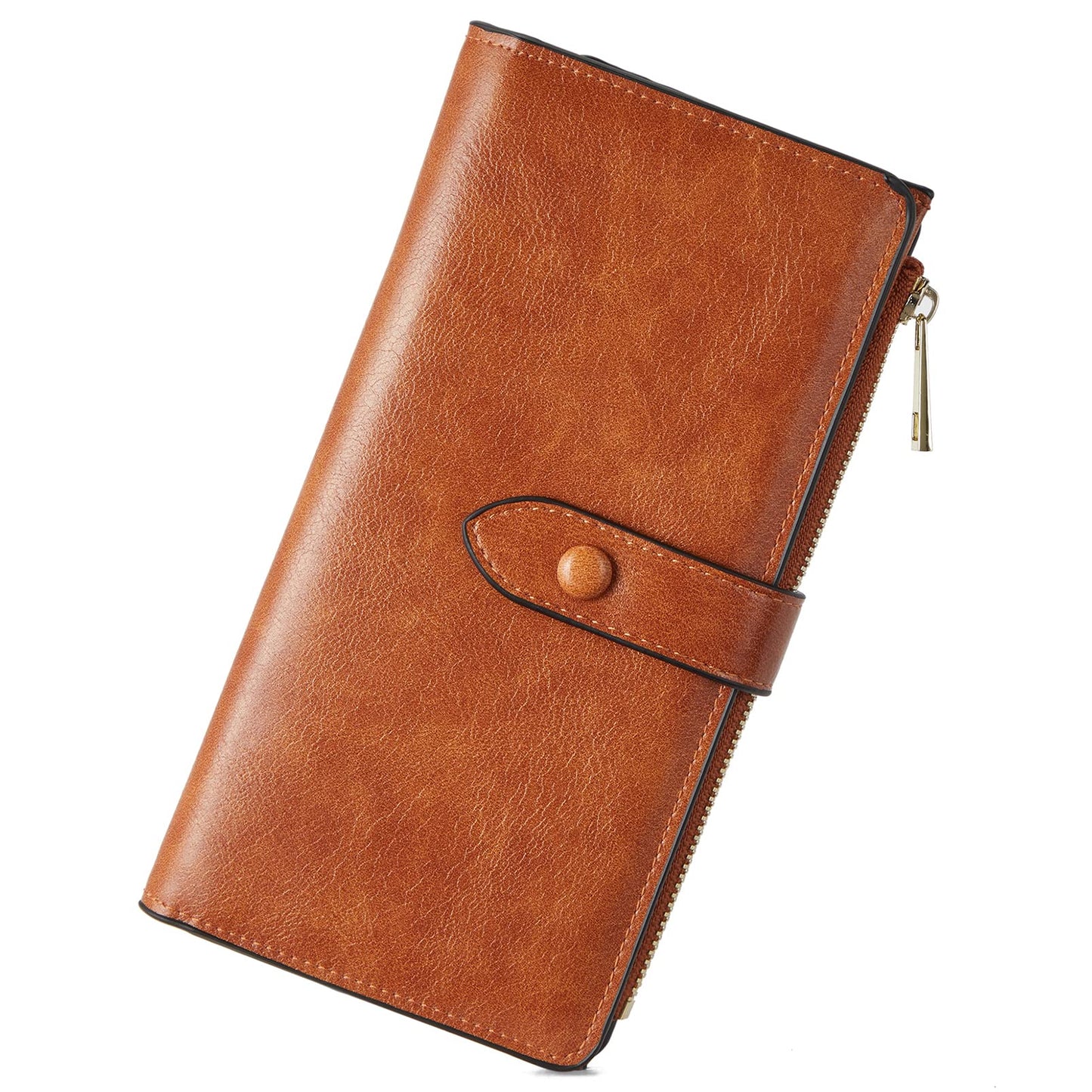 BOSTANTEN Leather Wallets RFID Blocking Large Capacity Trifold Card Holder Ladies Phone Clutch Brown