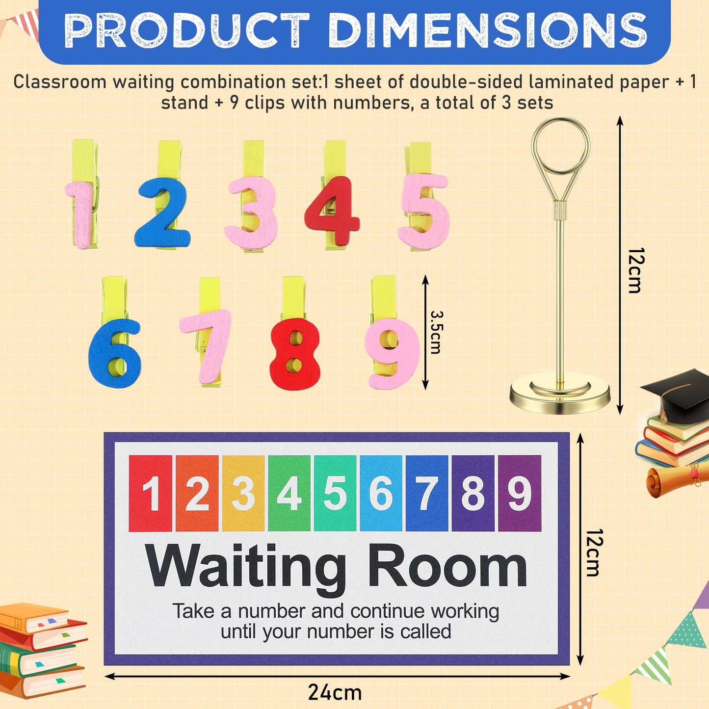 ForraFun New Version 3 Pcs Classroom Management Waiting Room Clip Colorful Chart Teacher's Helper Waiting Room Frosted PVC Poster with Wooden Number Clips, Table Holder for Classroom Supplies(Classic)