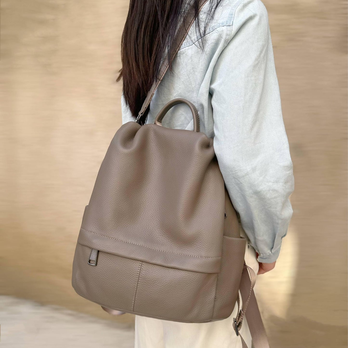 Wesccimo Genuine Leather Backpack Purse For Women Antitheft Real Soft Rucksack Fashion Designer Convertible Ladies Shoulder Bag Grey