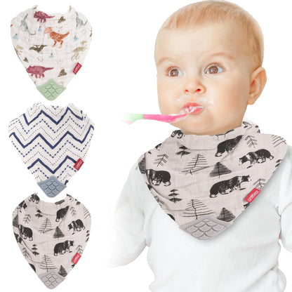 Nuby Baby Bibs - 3 Pc Muslin Bibs - Reversible 100% Natural Cotton Teething Accessory for Girls and Boys, Baby Essentials
