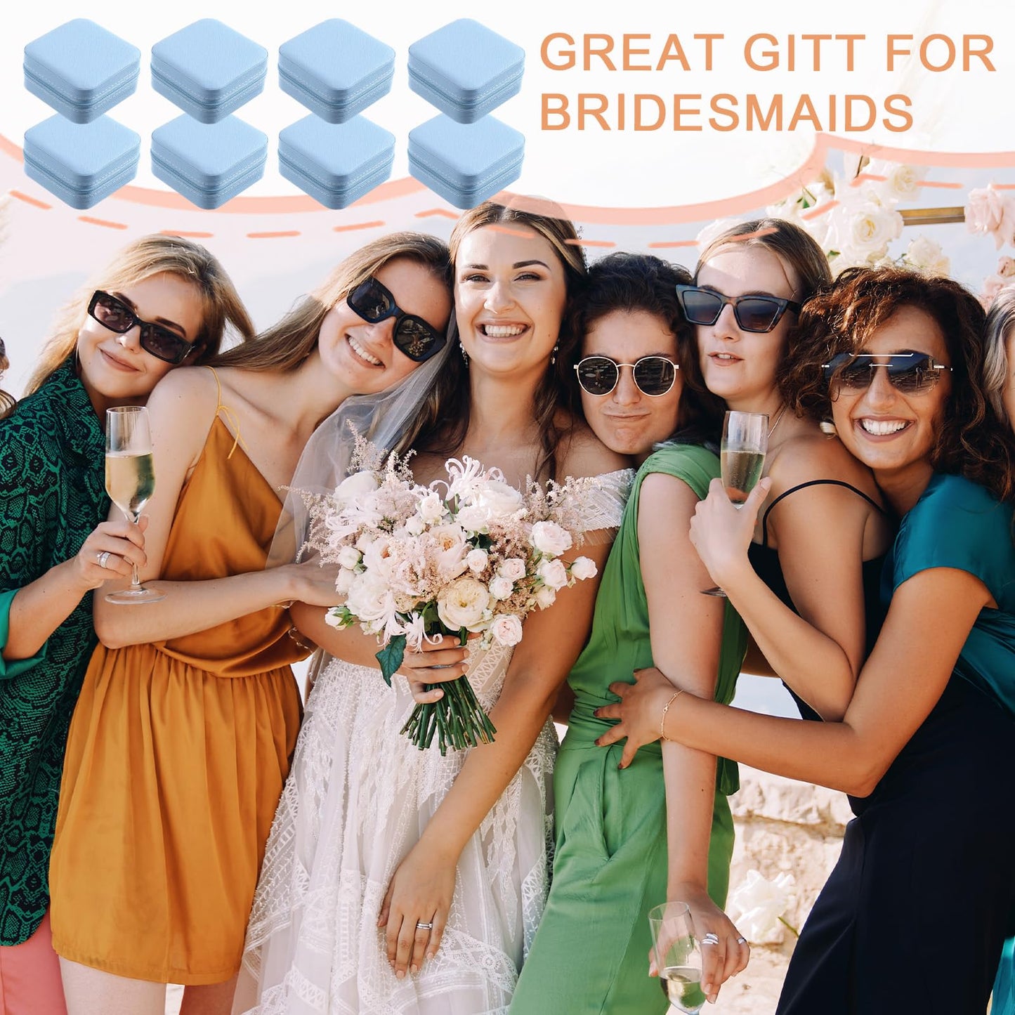 8 Pack Travel Jewelry Case Small Travel Jewelry Box Bridesmaid Gifts Jewelrys Box, PU Leather Small Jewelrys Case Organizer Storage for Rings Earrings Necklaces, Beauty Gifts for Women Girls (Blue)