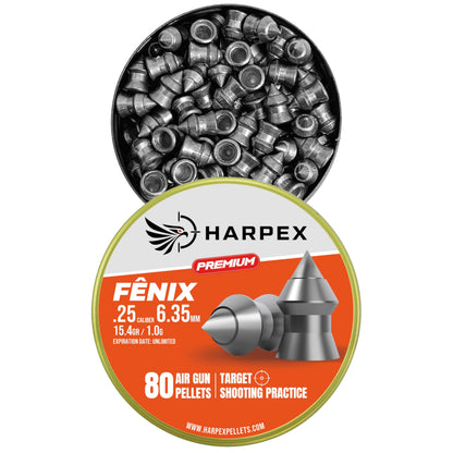 Harpex Fenix Premium .25 Cal Airgun Pellets – Lightweight Precision Lead – High Accuracy for Target Shooting & Small Game – Consistent Performance (25Cal 80ct)