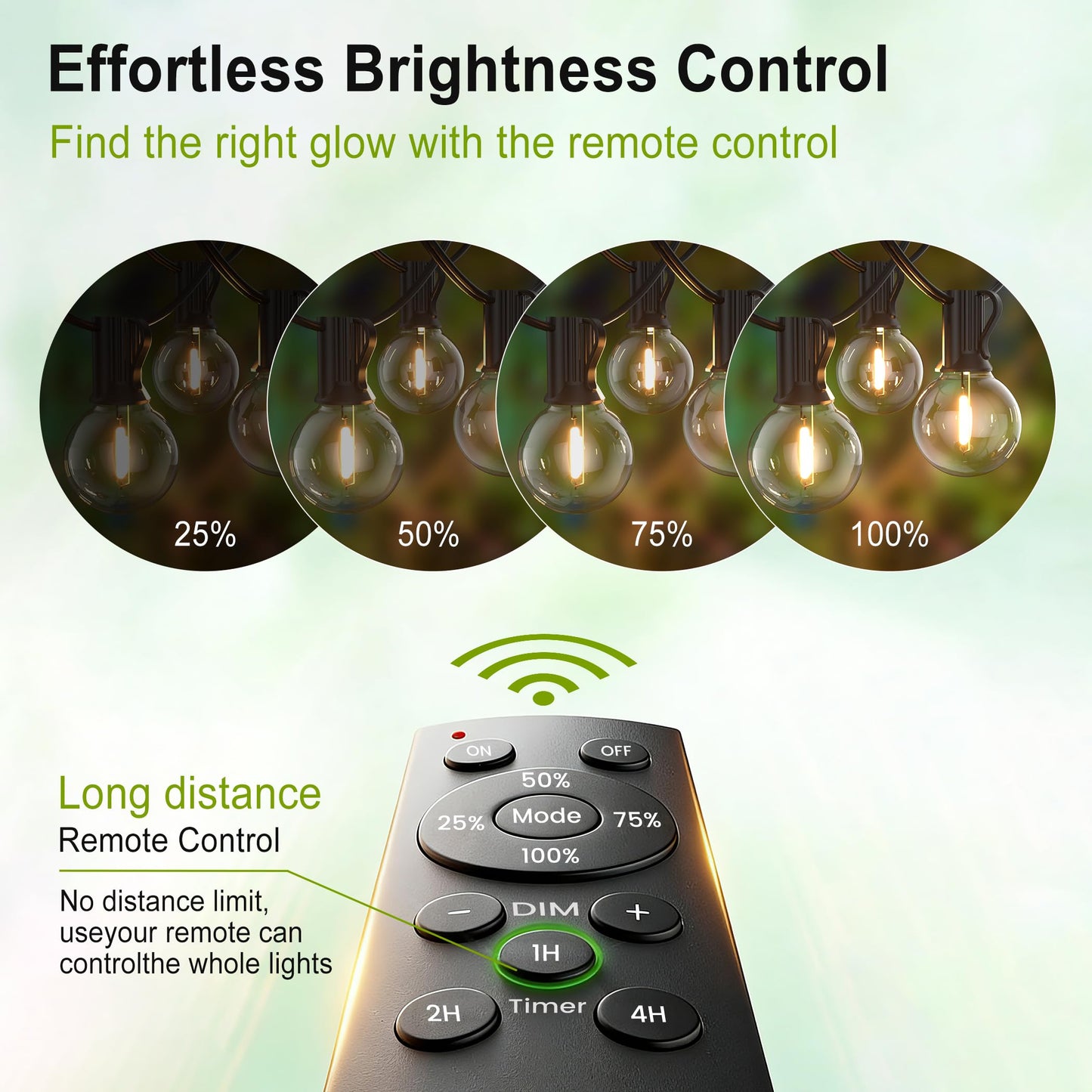 Outdoor-String-Lights-Patio-LED-Light-Outside 75FT Waterproof Dimmable Remote Outdoor Lighting 75 Globe Plastic G40 Bulbs Hanging Lights Connectable for Backyard Porch Party 1FT Bulbs spacing