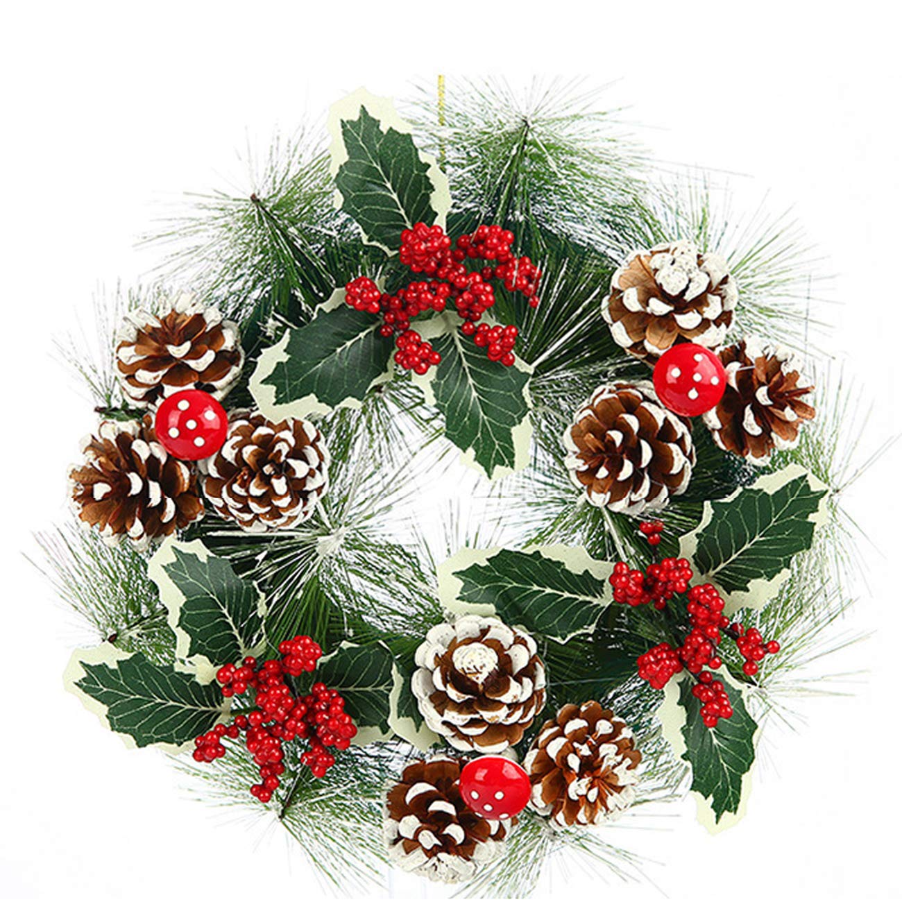 Acronde 12” Christmas Wreath Berry Handmade Floral Front Door Rustic Wreath Flocked with Mixed Decorations Christmas Decorations