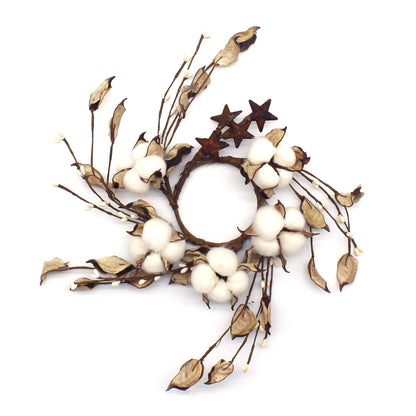 CVHOMEDECO. Primitives Rustic Pod Pip Berries and Autumn Leaves with Rusty Barn Stars Wreath, 9-Inch
