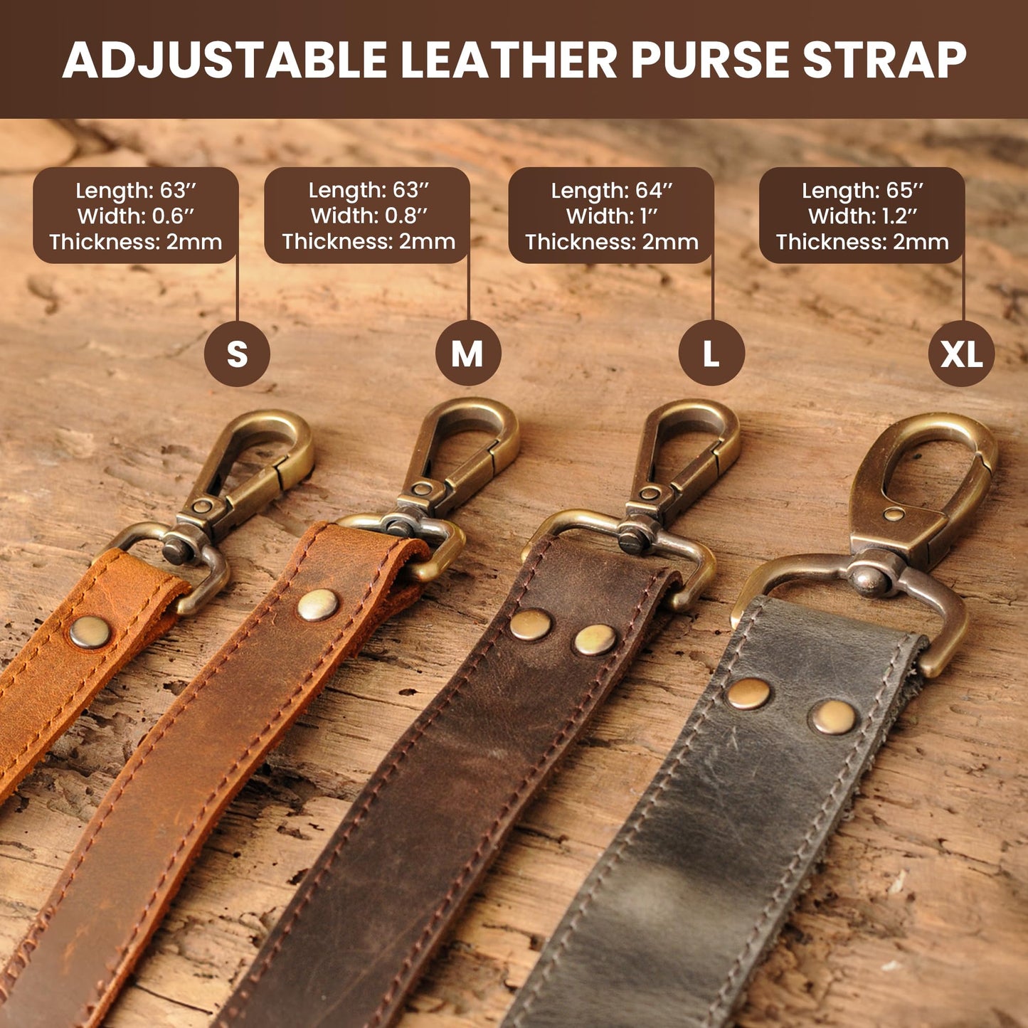 MayaCraft Full Grain Leather Replacement Strap for Handbags, Purses, Crossbody Bags, & Laptop Cases | Adjustable Shoulder Strap with Swivel Clasps | Brown, 0.8 in. Wide