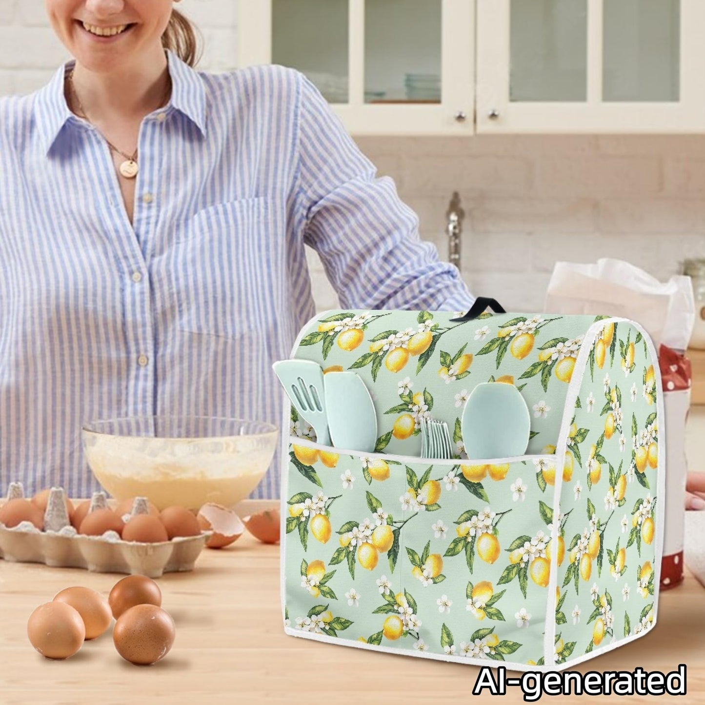 HUISEFOR Lemon Mixer Cover for Kitchen Aid 4.5-5 Quart Stand Mixers, Universal Kitchen Appliance Dust Cover Washable Dustproof Cloth Cover with Pocket for Kitchenware Gift for Holiday