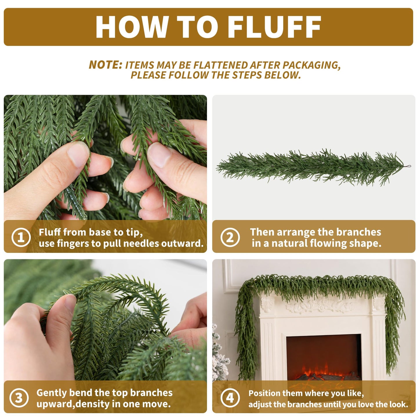 9FT Christmas Garland Norfolk Pine Garland Real Touch Artificial Greenery Garland for Mantle Fireplace Table Indoor Outdoor Holiday Decortions