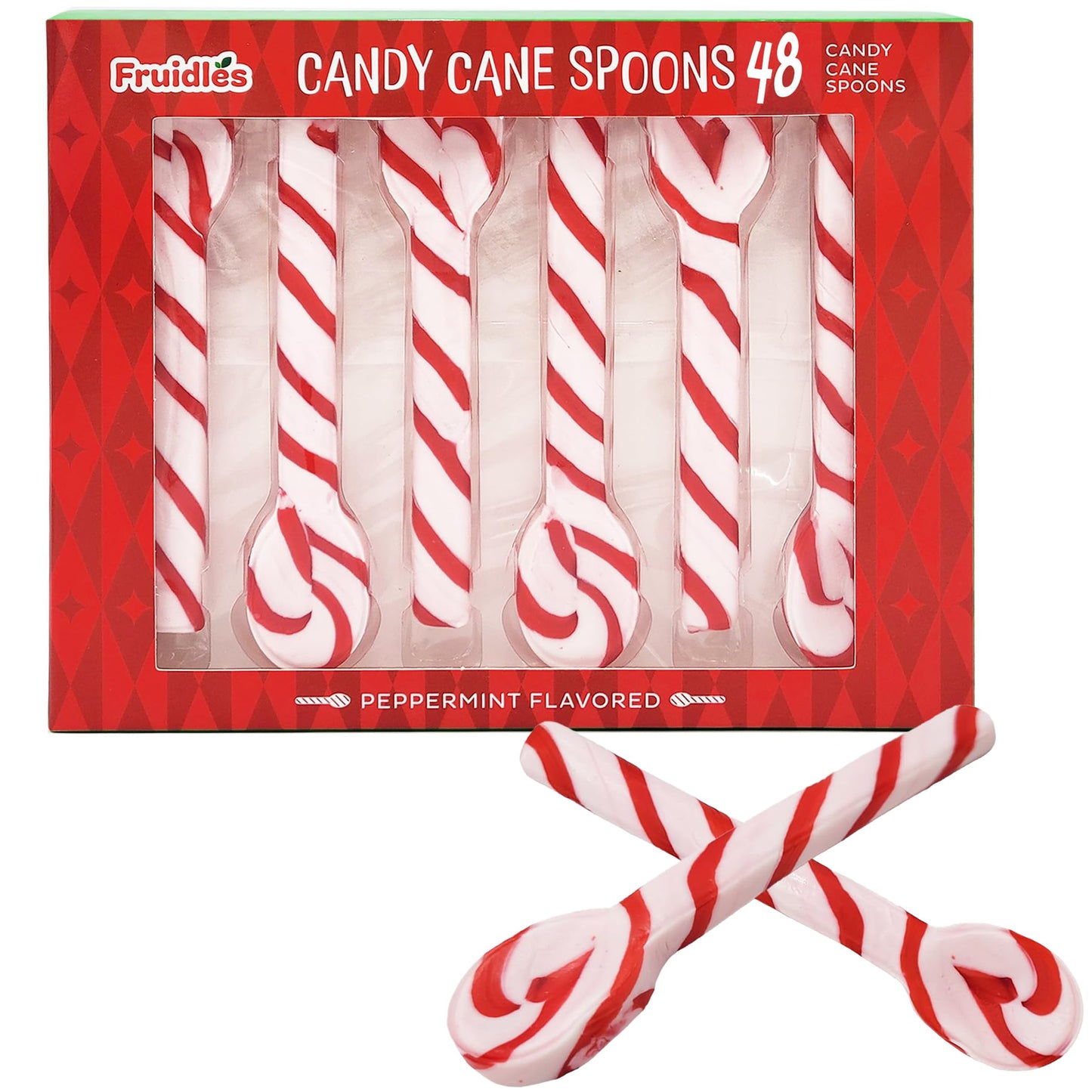 Fruidles Christmas Candy Canes Spoons Suckers, Peppermint Flavor in Box 48-Pack