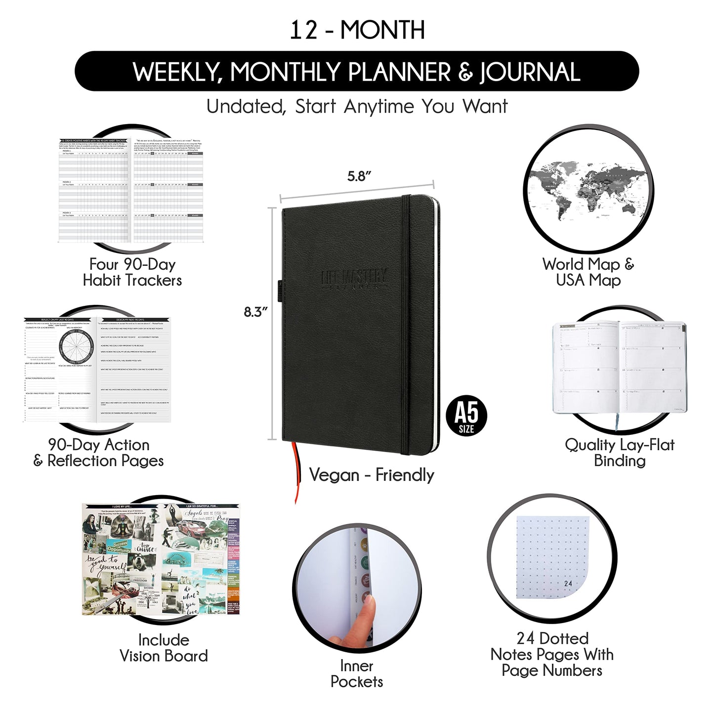 Life & Goal Planner - A 12 Month Journey to Crush Your Goals, Increase Productivity, Passion, Success & Happiness - Weekly & Monthly Life Planner, Habit-Tracker, Gratitude Journal & Organizer