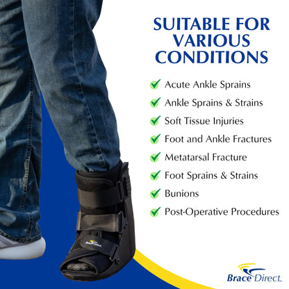 Brace Direct CAM Walker Fracture Boot Short - Lightweight Walking Boot for Foot & Ankle Injuries, Sprains & Stress Fractures - Doctor-Recommended (Men’s 4.5–7 / Women’s 6.5–8)