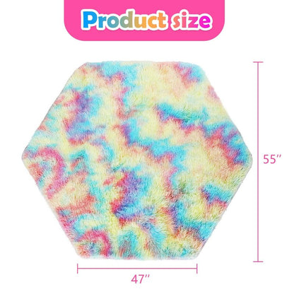Monobeach Pink Kids Rug for Nursery Children Room Decor Ultra Soft Hexagon Carpet for Princess Tent for Girls Baby Play Mat for Floor 55”x 47” (Rainbow Hexagon, 55”x 47”)