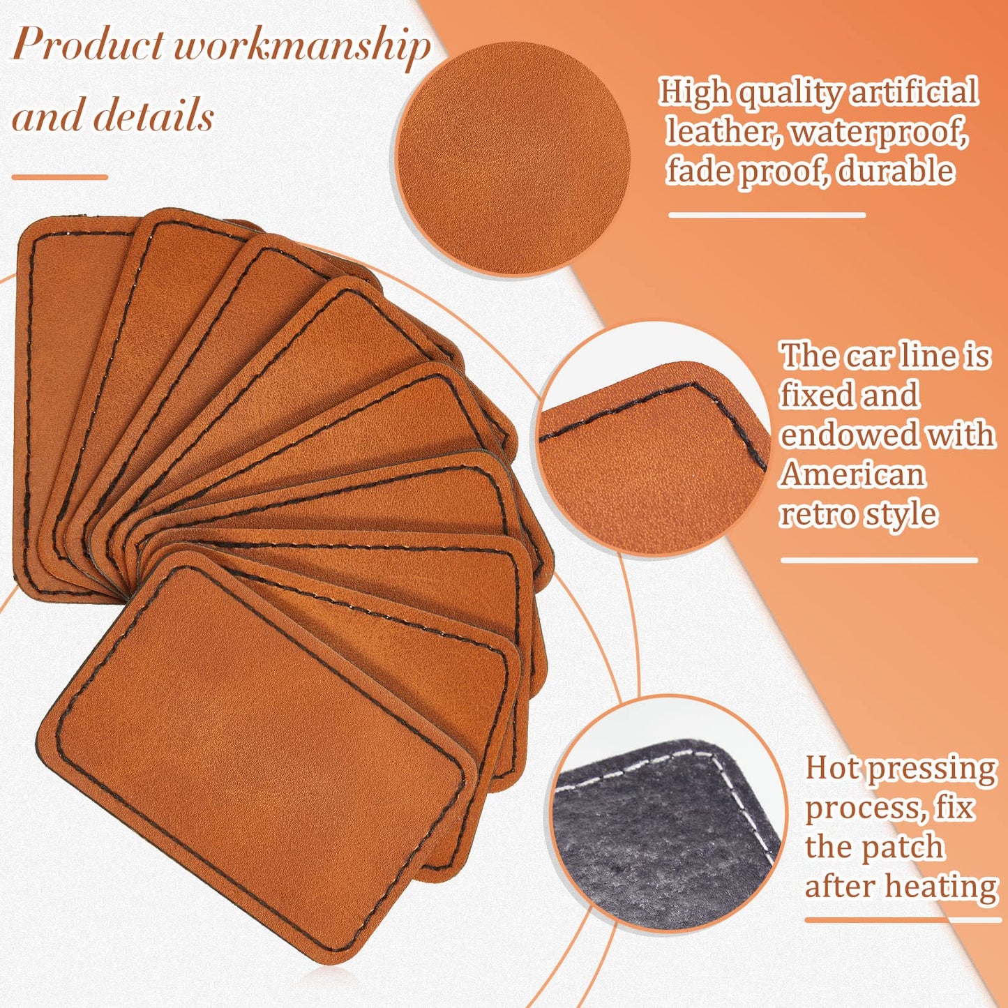 Dunzy 60 Pcs Leather Hat Patches Blank Leatherette Hat Patch with Adhesive Rectangle Laserable Leatherette Patch for Hats Custom Fabric Sew Laser Engraving DIY(Khaki,3.5 x 2.5 Inch)