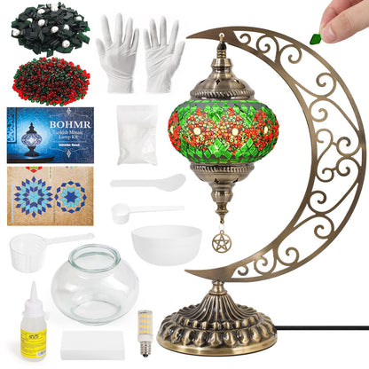 BOHMR DIY Turkish Mosaic Lamp Kit, Moon Stained Glass Lamp Making Kit- Easy,Fun,No Experience Needed, Mosaic Art & Craft Project Kits for Adults & Teens, Make Your Own Table Lamp,Christmas Gift,Green