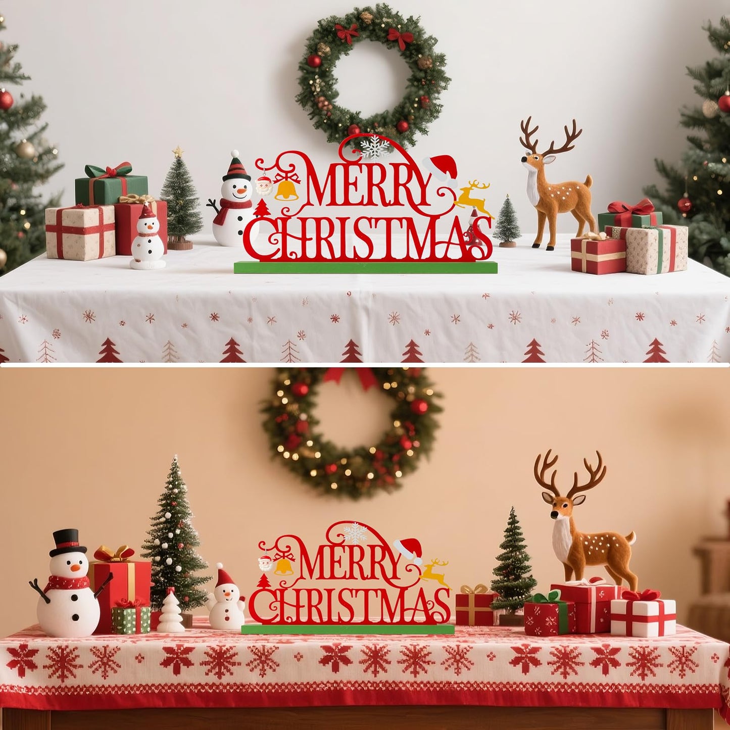 KHJCXS Metal Holiday Table Sign Decor, Decorations Tabletop Centerpiece for Home, Office, Shelf, Tiered Tray, Mantel, Indoor, Merry Christmas