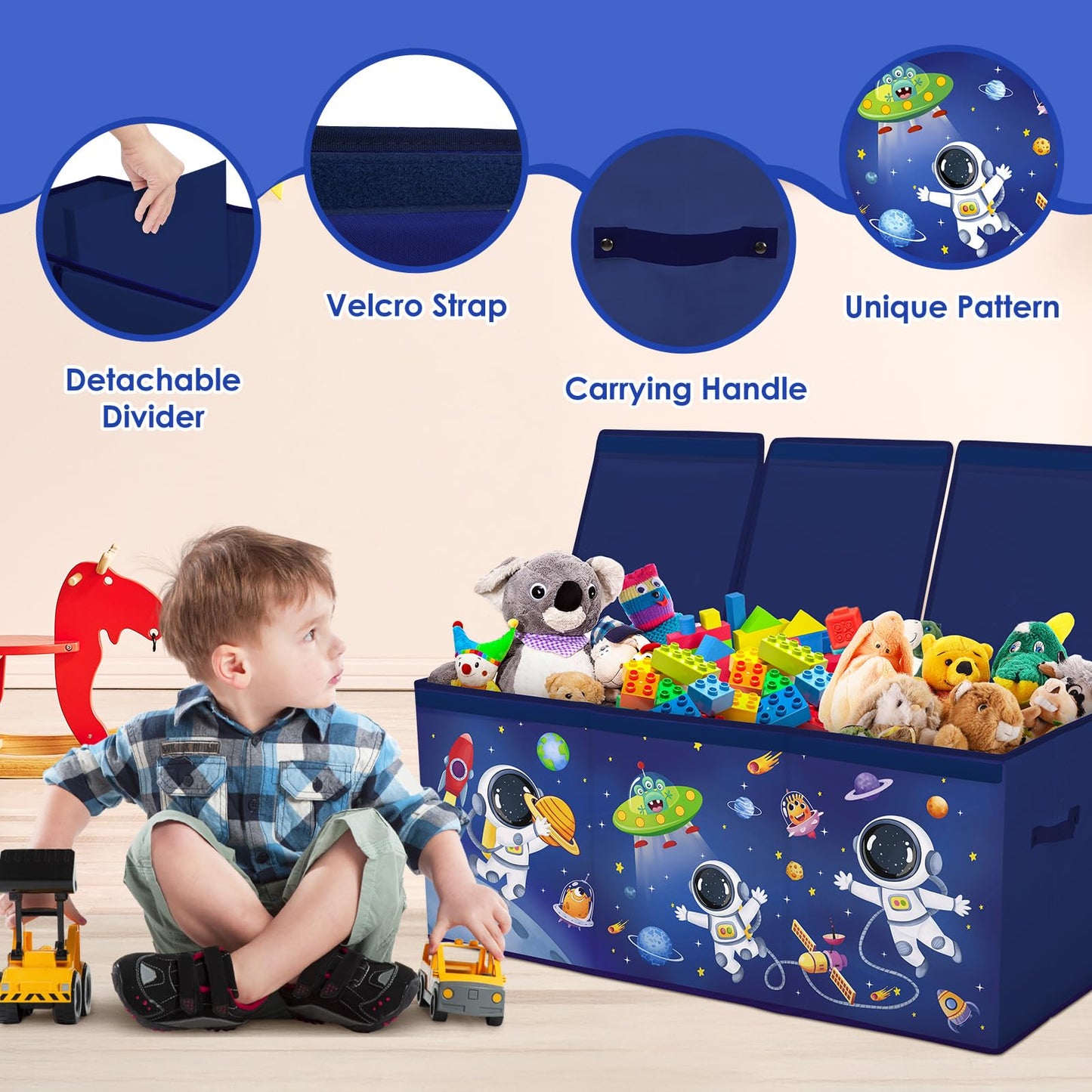 alldomess Toy Storage Bin with Lids,Extra Large Toy Box Chest with Handles for Kids Boys Girls,Collapsible Storage Organizer Box Bin Basket for Bedroom,Playroom, Nursery,37.8"x12.6" x15.7",Astronaut