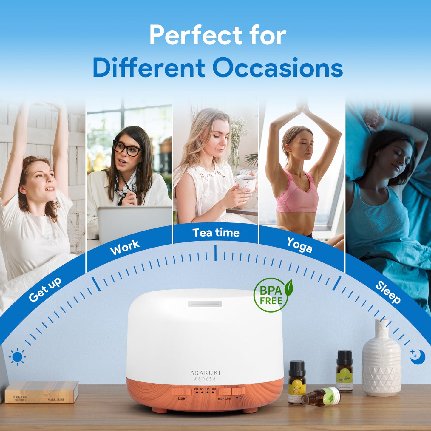 ASAKUKI Essential Oil Diffuser for Home, 500ML Aromatherapy Diffuser Humidifier with Remote Control, 7 Color LED Lights, Quiet Cool Mist Diffuser for Bedroom, Office, Gift for Mom (Yellow)