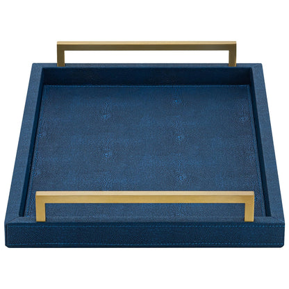 XIGEXIGE Navy Blue Decorative Serving Tray, Shagreen Leather Coffee Table Tray, Rectangle for Home Decor