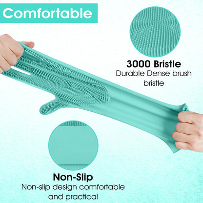 ZENELANEP Pet Grooming Gloves - High-Density Silicone Gloves with Enhanced Five Finger Design for Washing, Bathing and Massaging Dogs and Cats (Green)