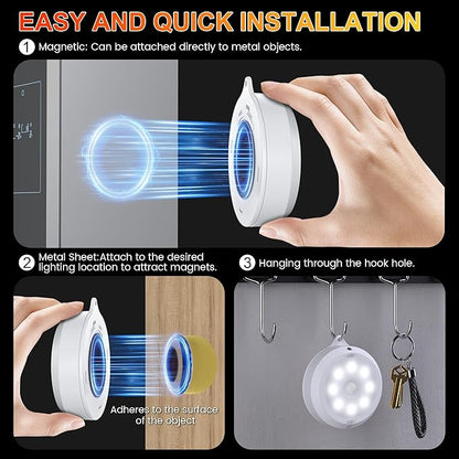 YiaMia Indoor Motion Sensor Night Light - 3 Pack, Smart Under Cabinet Lighting, 3 × AA Battery Operated Wireless Stair Light, Dimmable Puck Lights Suitable for Kitchens, Wardrobes, Hallway