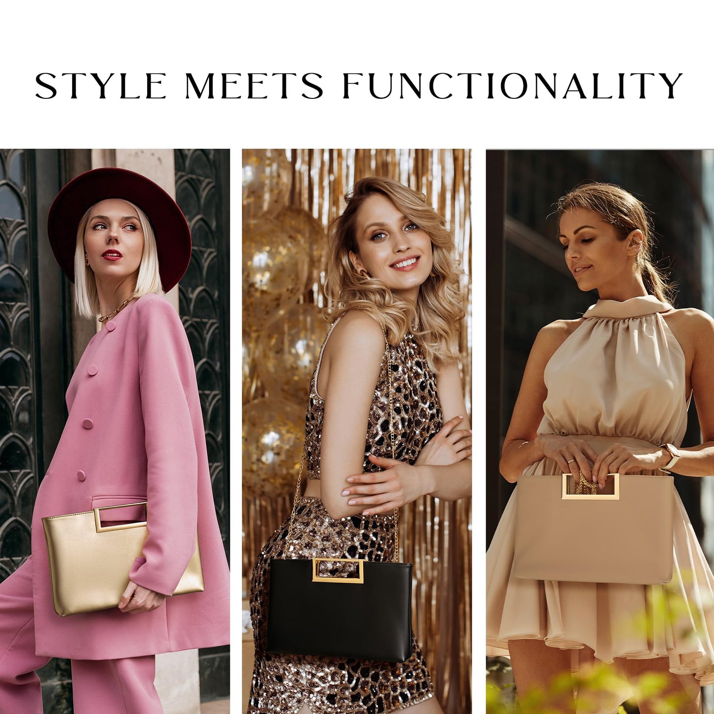 SWEETV Clutch Purses for Women Evening/Formal, Fashion PU Leather Purse for Prom, Cocktail, and Wedding,Nina