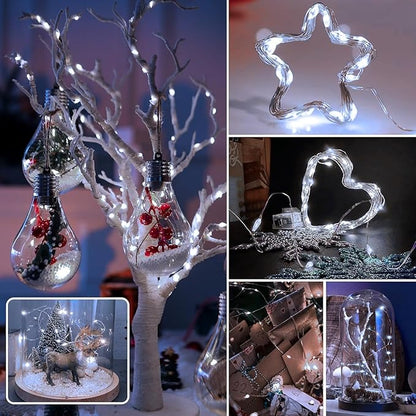 12 Pack Fairy Lights Battery Operated 7ft 20 LED Mini String Lights Twinkle Lights Silver Wire Firefly Starry Lights for Mason Jars Wedding Party Christmas Centerpiece Decor, Warm White & Cool Whtie