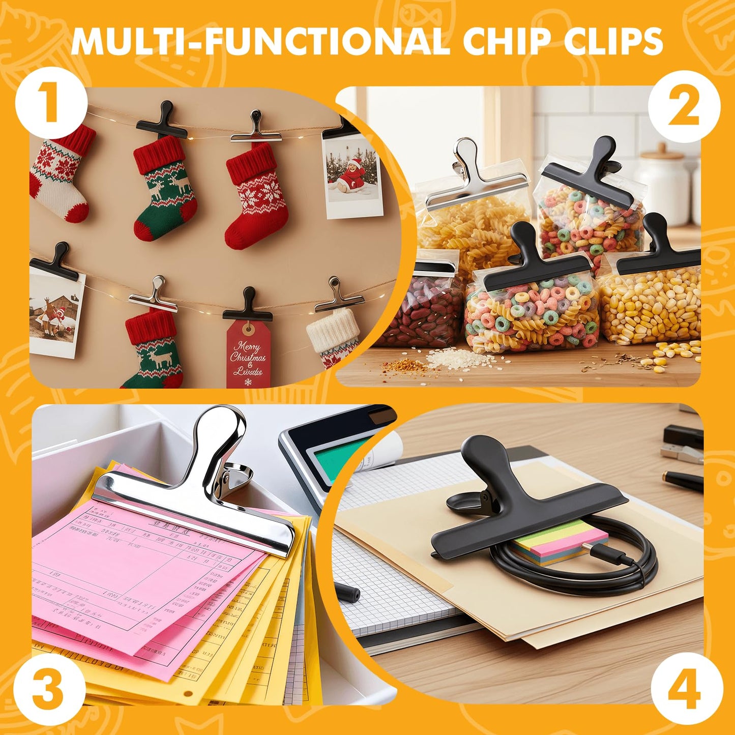 Chip Clips, 12Pcs Sliver Metal Bag Clips for Food Packages, Snack Chip Clip for Bags, Kitchen Snack Bag Clip for Food Packages and Office Home, 3 Inches