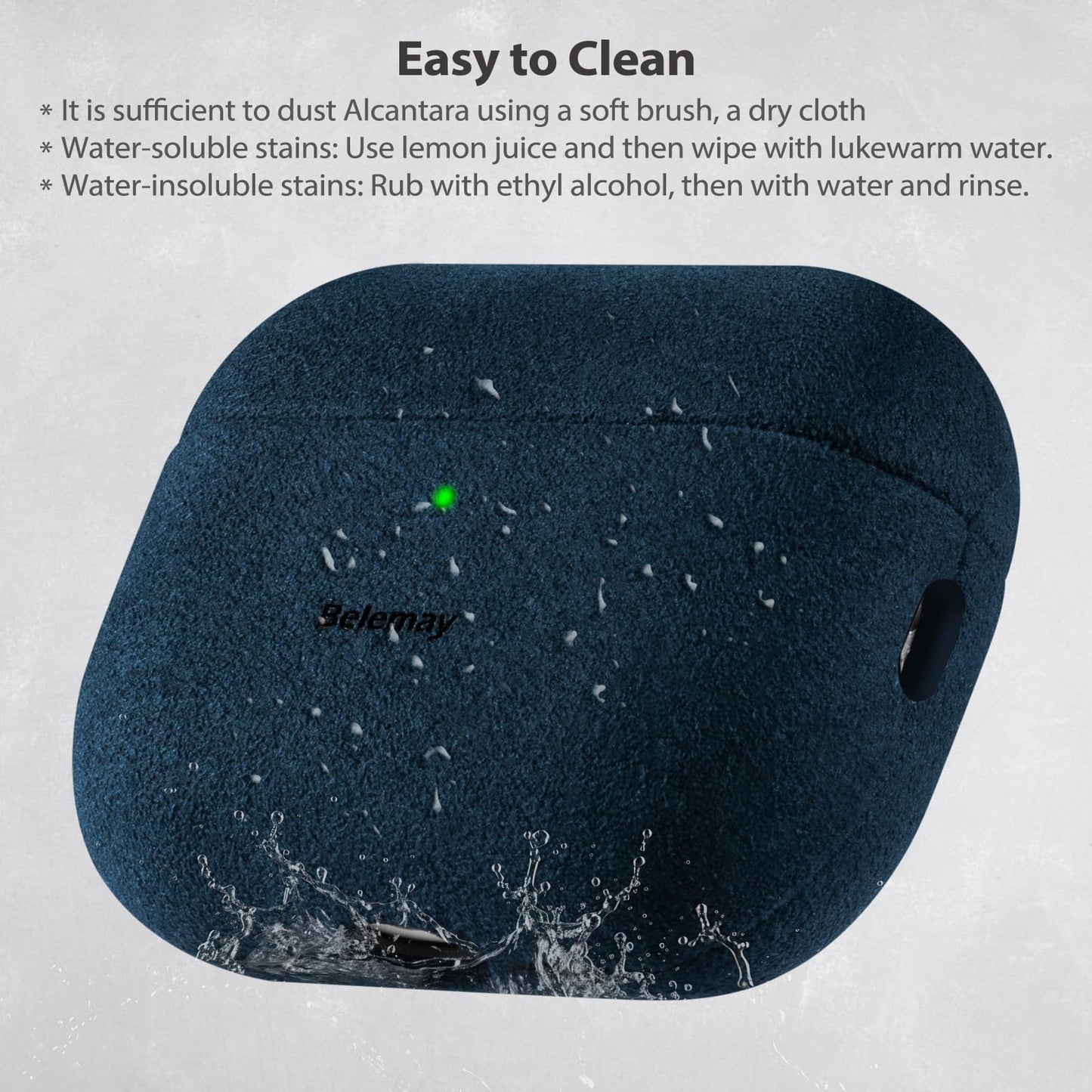 Belemay Handcrafted Alcantara Case for AirPods Pro 3rd Gen (2025), Compatible with MagSafe, Luxury Italian Suede-Like Material, Comfortable Grip, Elegant Cover Compatible with Airpods Pro 3, Blue
