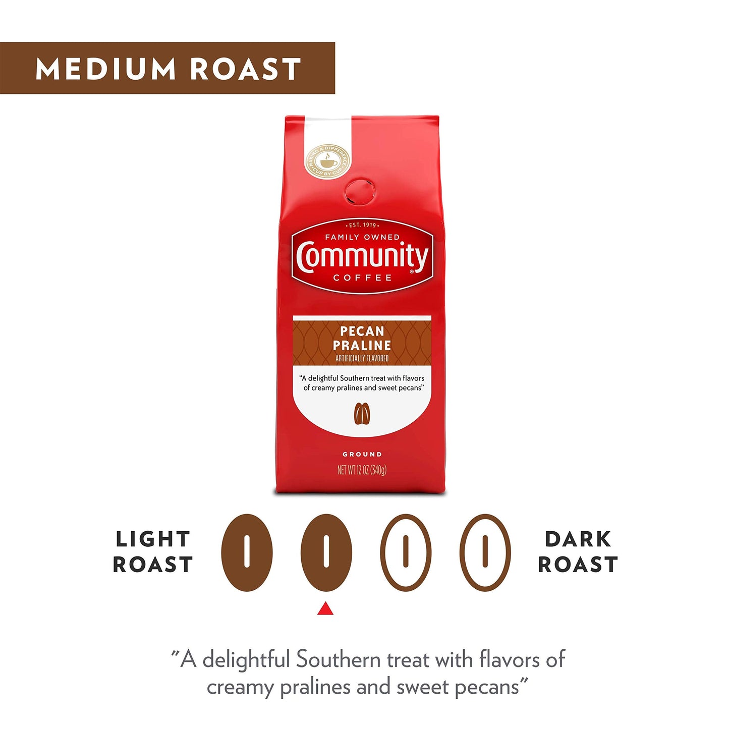 Community Coffee Pecan Praline Flavored 12 Ounce, Medium Roast Ground, 12 Ounce (Pack of 1)
