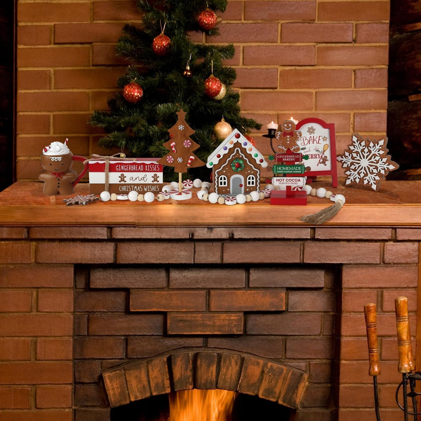 Gingerbread Christmas Decorations 8 PCS Tiered Tray Decor Set, Cute Tabletop Christmas Decor for Home Shelf Mantel Coffee Bar Office Xmas Table Centerpieces Tray Objects Holiday Baking