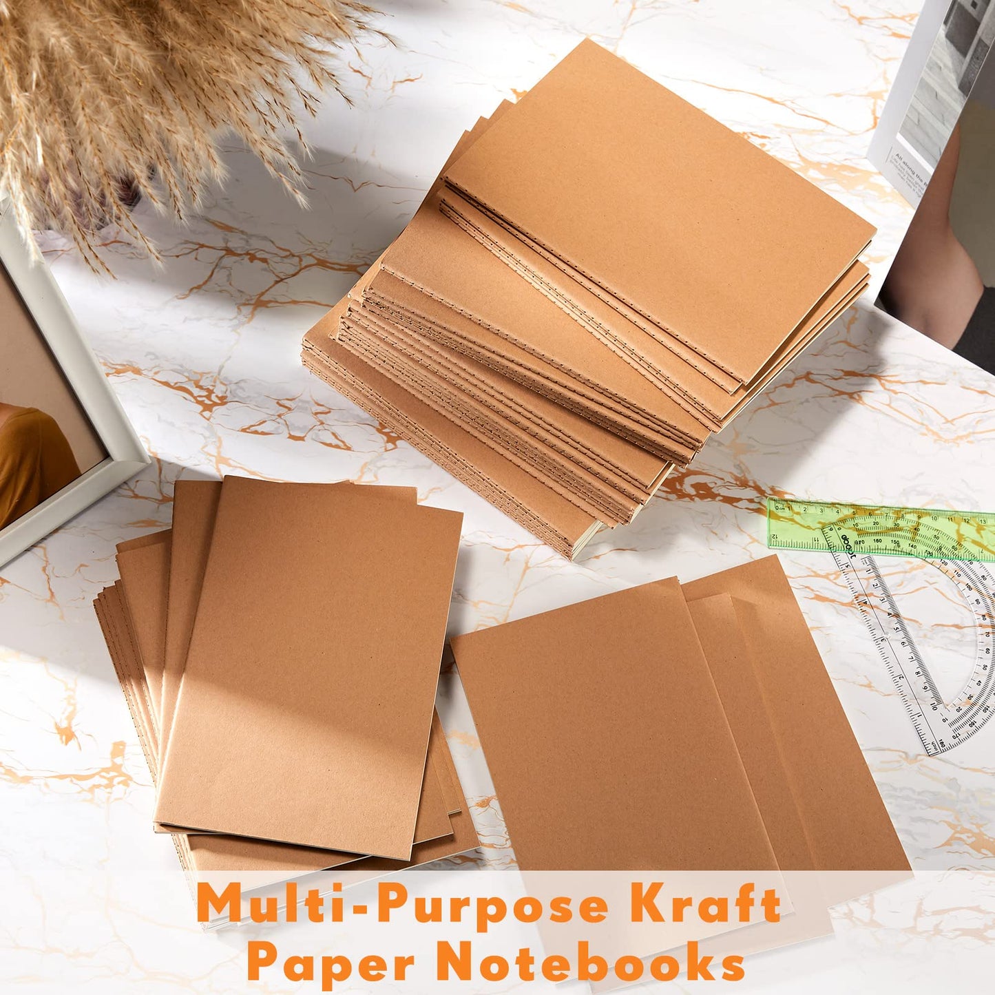 Mimorou 100 Pcs Journals Notebooks Bulk - Kraft Softcover A5 Small Notebooks 5.5 Inch x 8.3 Inch Notepads with 60 Page 30 Sheet for Writing Sketch Travel Office Supplies(Brown,Unlined)