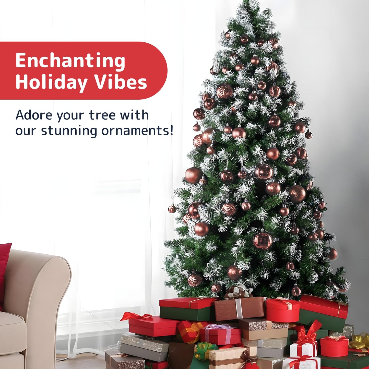 Prextex 36-Pieces Champagne Christmas Ornaments Set - Shatterproof, Festive Christmas Balls Decorations in 3 Sizes and 6 Styles with Hanging Loops for Tree, Wreath, and Dazzling Holiday Party Decor