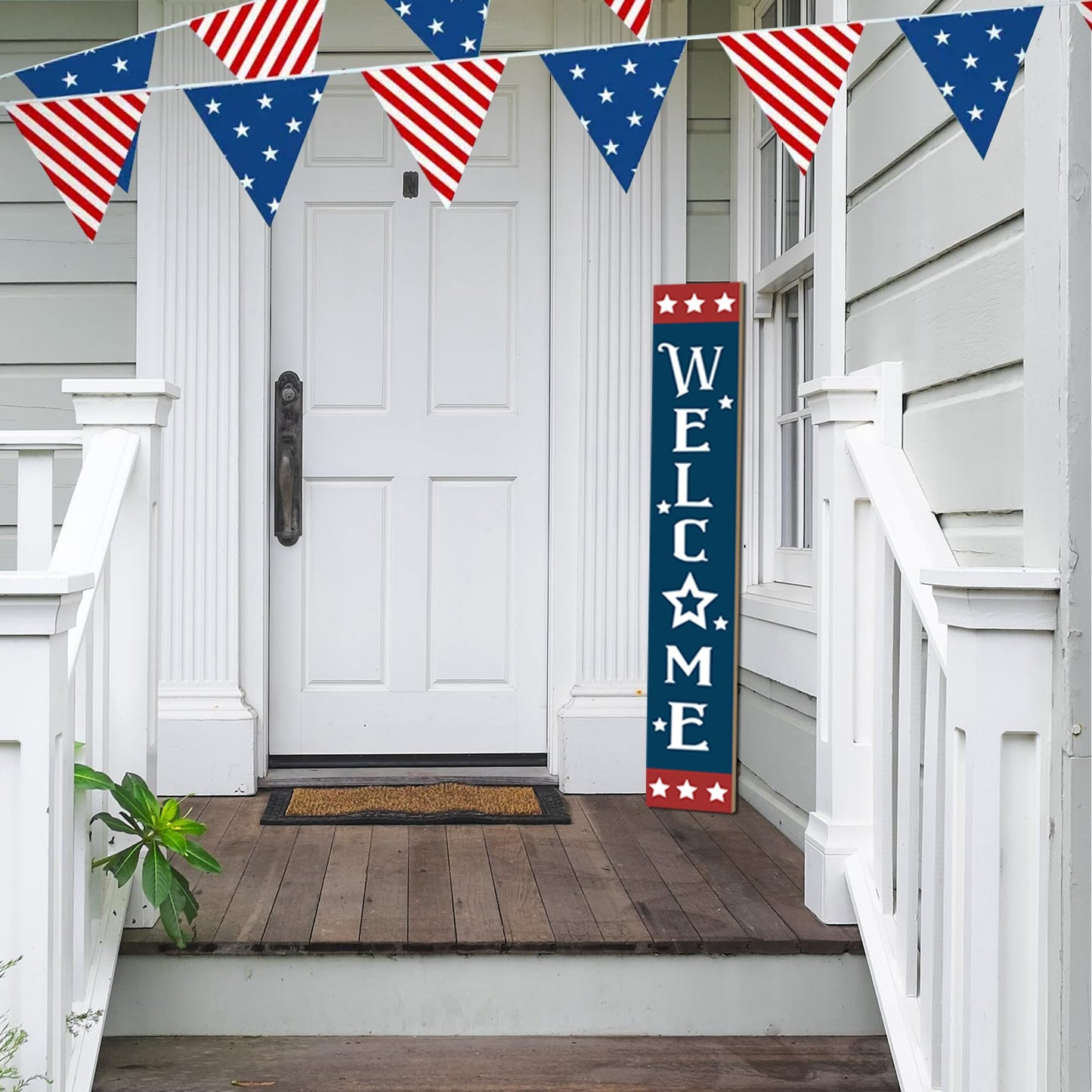 Patriotic Wooden Porch Sign 47" 4th of July Independence Day Large Welcome Sign Memorial Day Vertical Indoor Outdoor Standing Sign For Garden Home Yard Farmhouse
