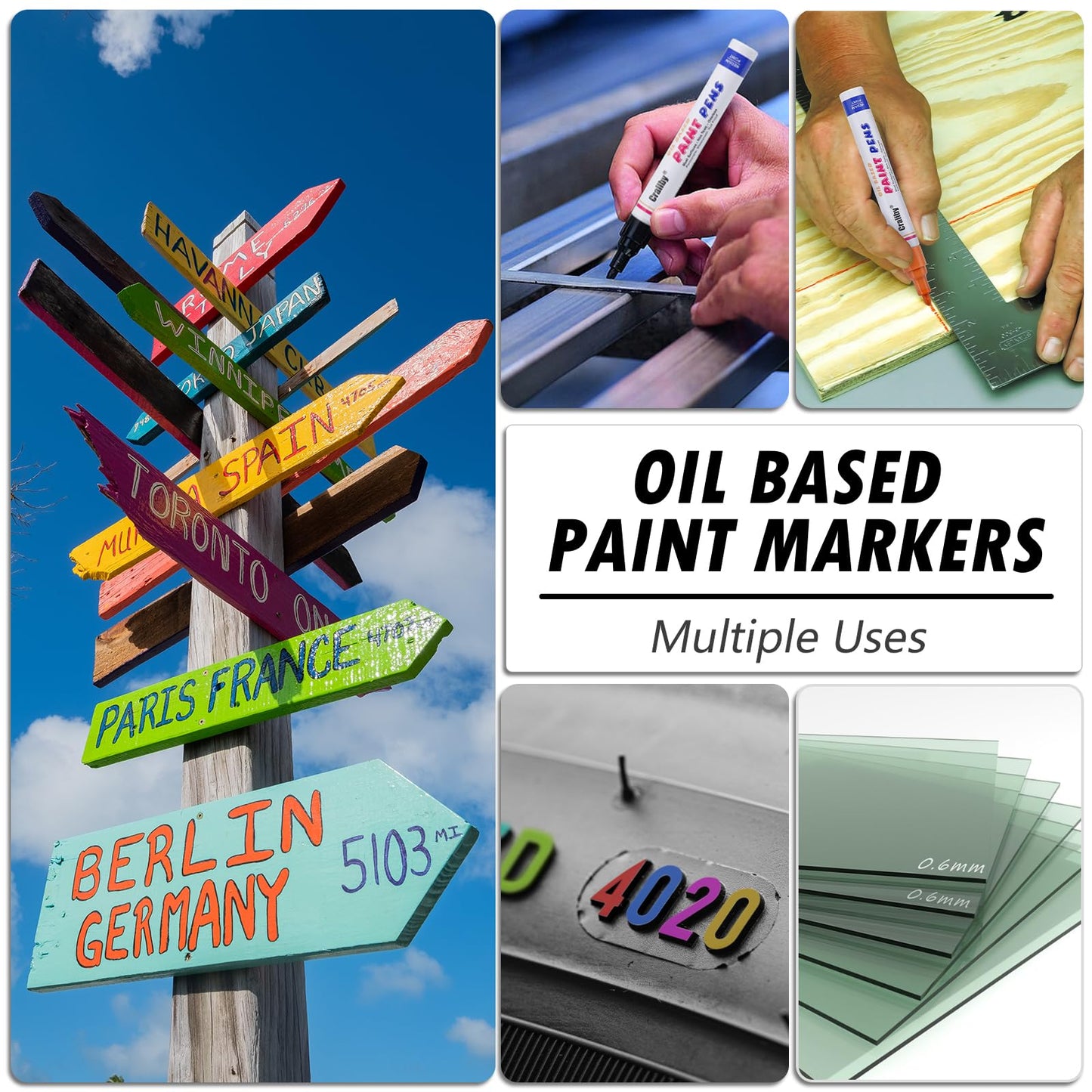 Purple Paint Markers, 8 Pack Oil-Based Waterproof Quick Dry Permanent Paint Pen Set for Rocks Painting, Wood, Fabric, Plastic, Canvas, Glass, Mugs, Metal, Tire, Stone, DIY Craft