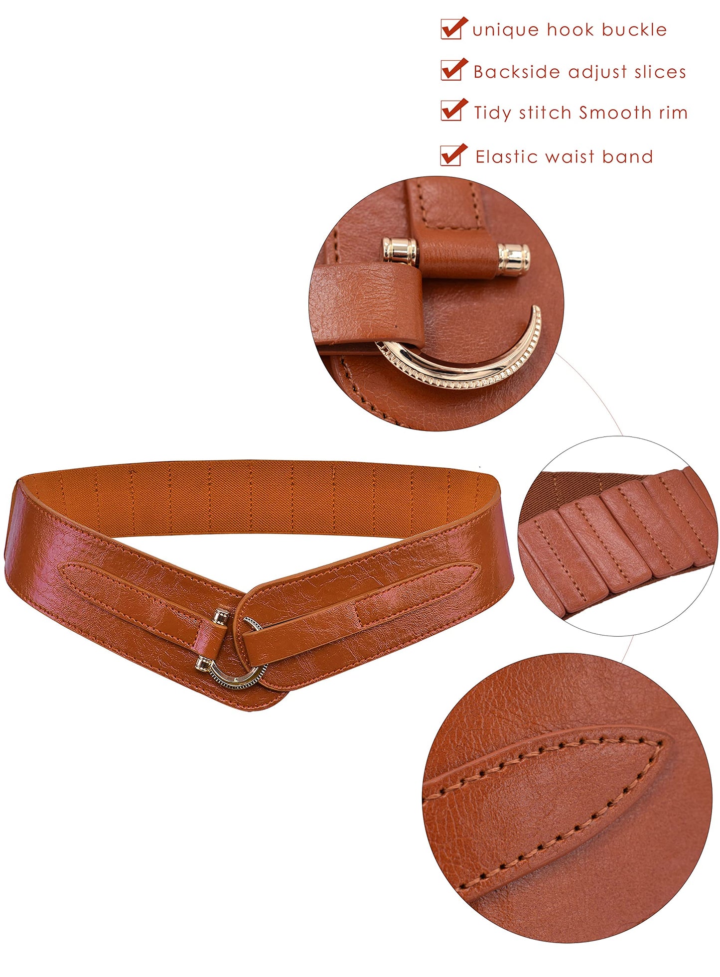 TeeYee Brown Leather Belts Elastic Renaissance Waist Stretch Retro Belt Vintage Fashion Medieval Fashion Hook Belt X-Large