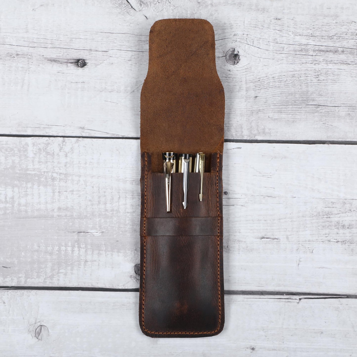 CestAntiQ Leather Pen Case - Handmade Executive Pen Holder - Professional Fountain Pen Organizer Pouch Brown