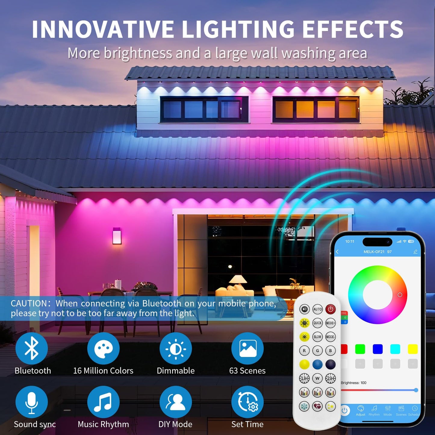 mw Permanent Outdoor Lights for House, 150ft RGB+IC Smart Outdoor Decor, 50+ Scene Modes, App/Remote Control, IP68 Waterproof, House Eave Lights for Christmas, Party Decorations